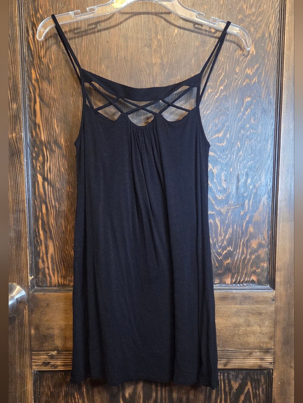 *Y2k*Mid 2010*Ella Moss Black Sleeveless Crisscross Lattice Mini Swing Dress